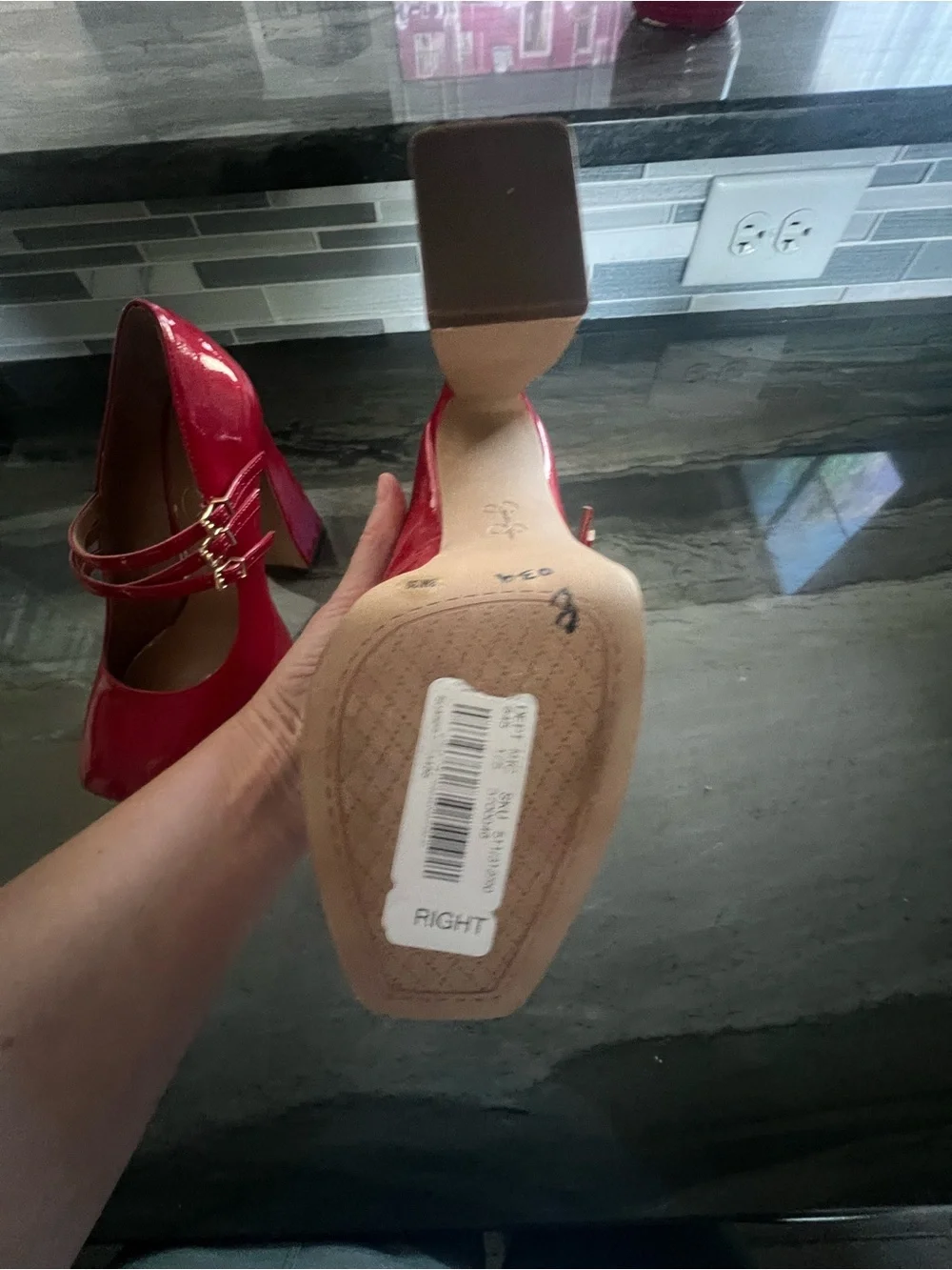 Jessica Simpson Red Patent Triple-Strap Platform Heels